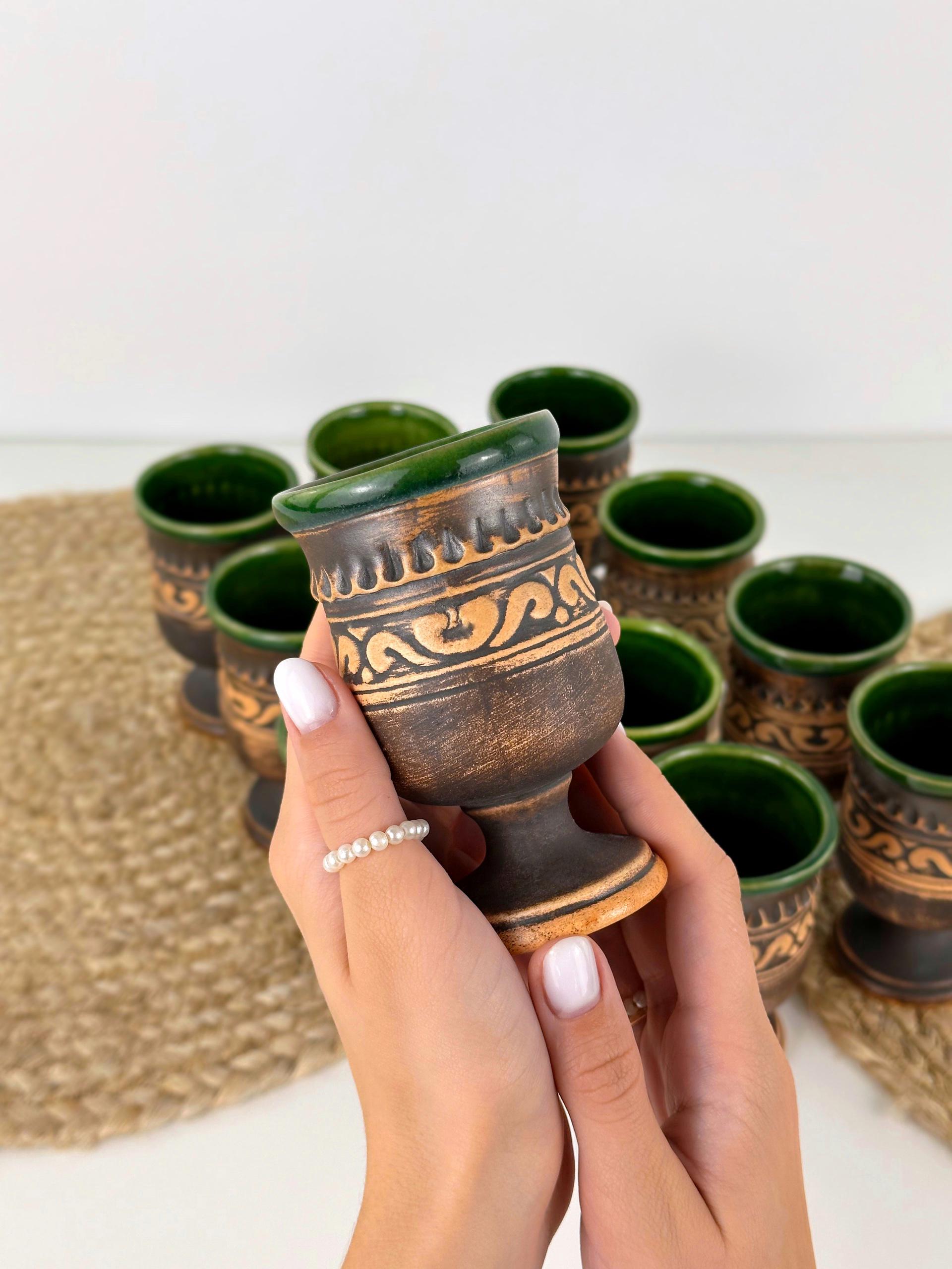 Набір глиняних келихів Гражда 0,1 л х 12 шт. Коричневий (17019-32) - фото 2