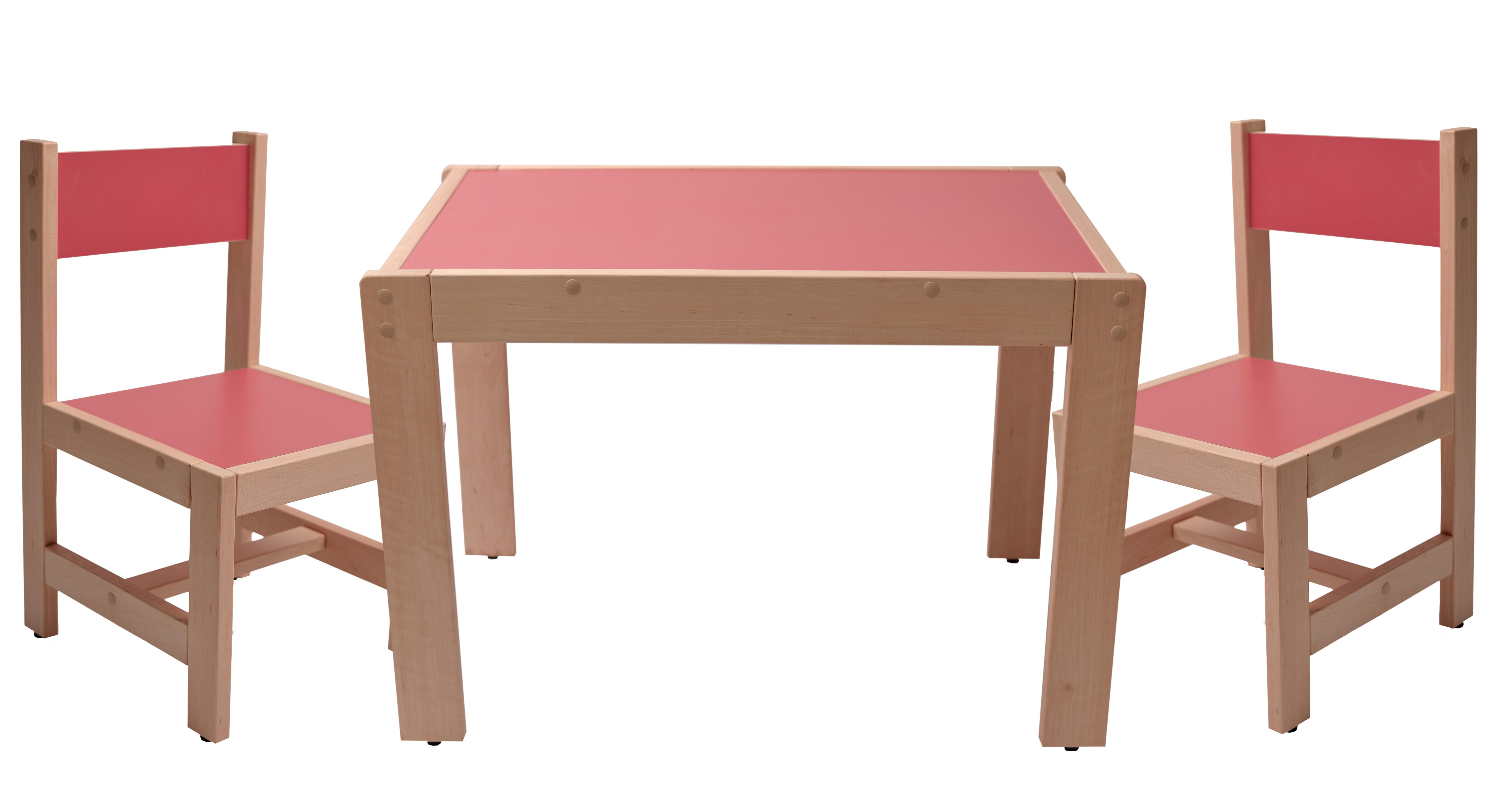 Стіл і два стільчики дитячі натуральне дерево бук Рожевий (4339-2)