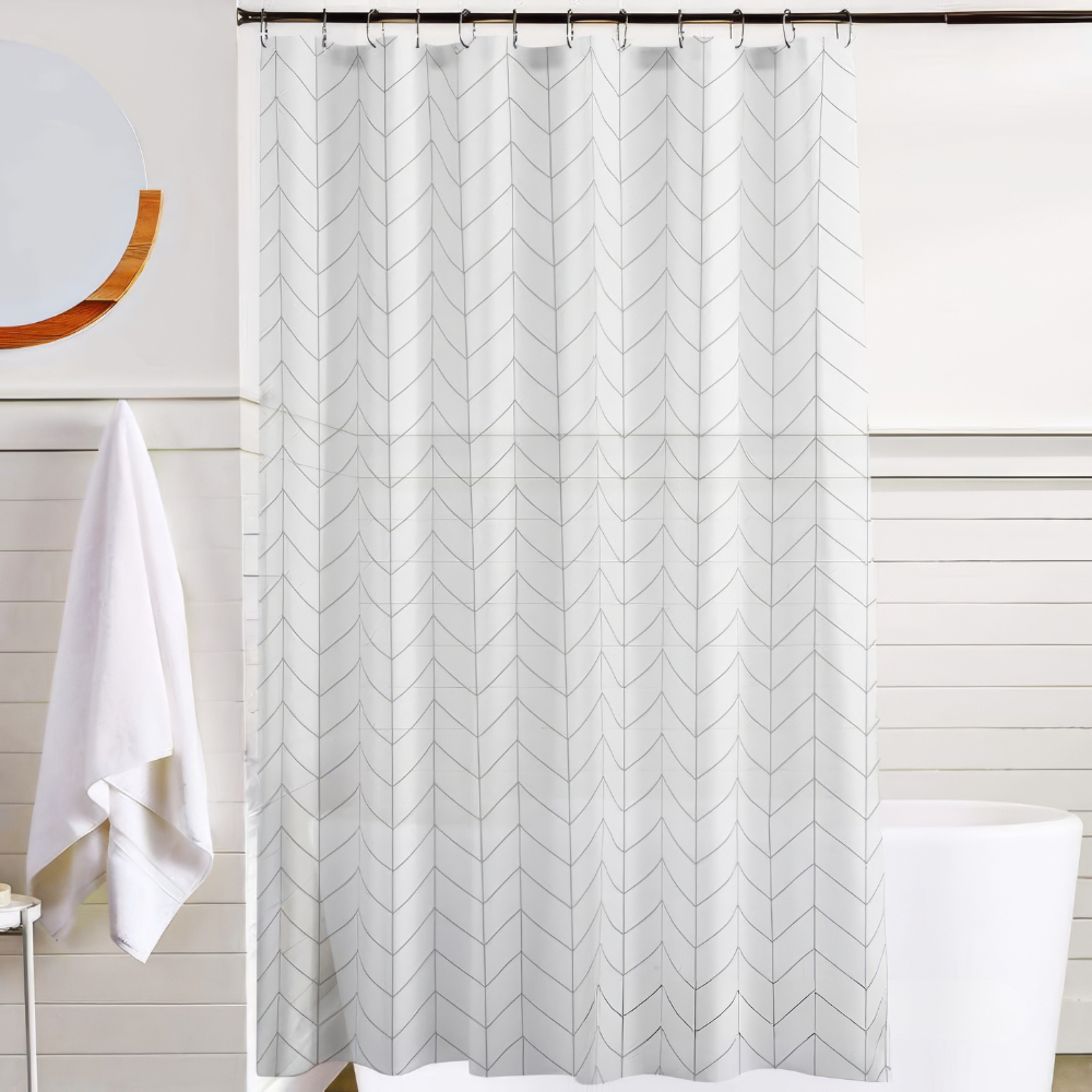 Шторка для ванной и душа PEVA с пластиковыми крючками 180x180 см Белый с серебристым принтом