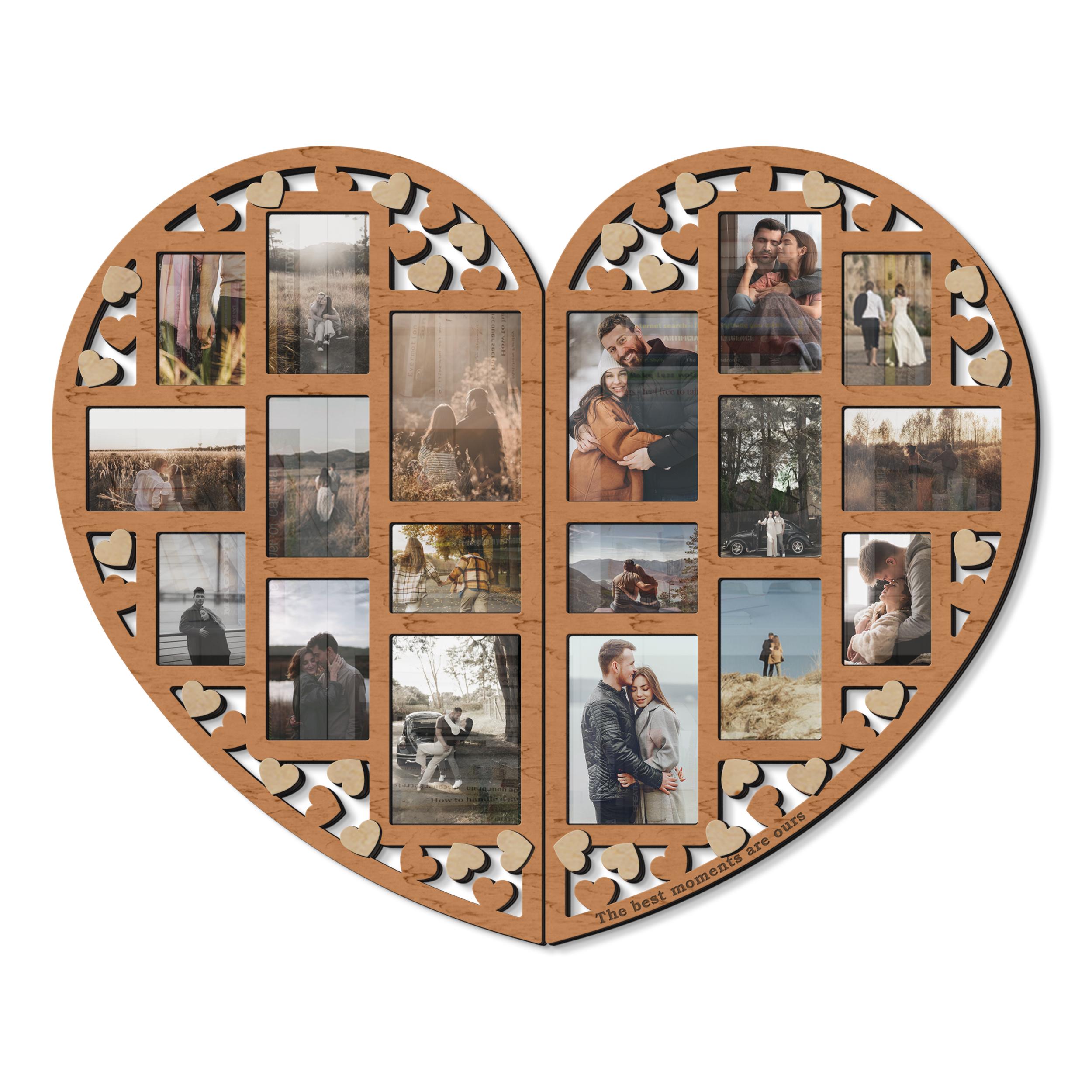 Фоторамка-коллаж Frame Depot деревянная на 18 фото 89×71 см Светло-коричневый (heart_split_collage_l)