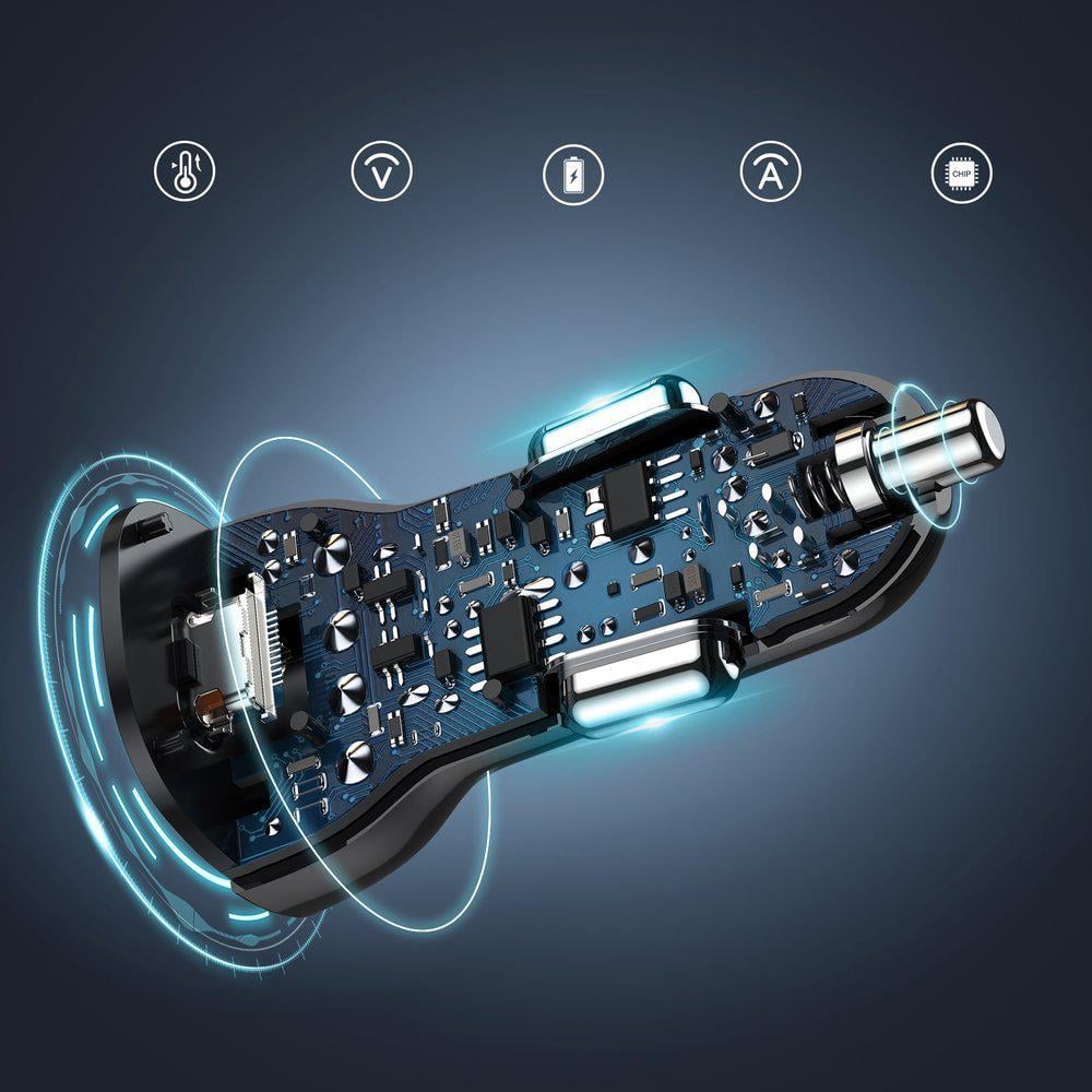 Зарядное устройство автомобильное Choetech USB Type C PD USB QC3.0 3 A 38 W Черный (TC0005) - фото 3