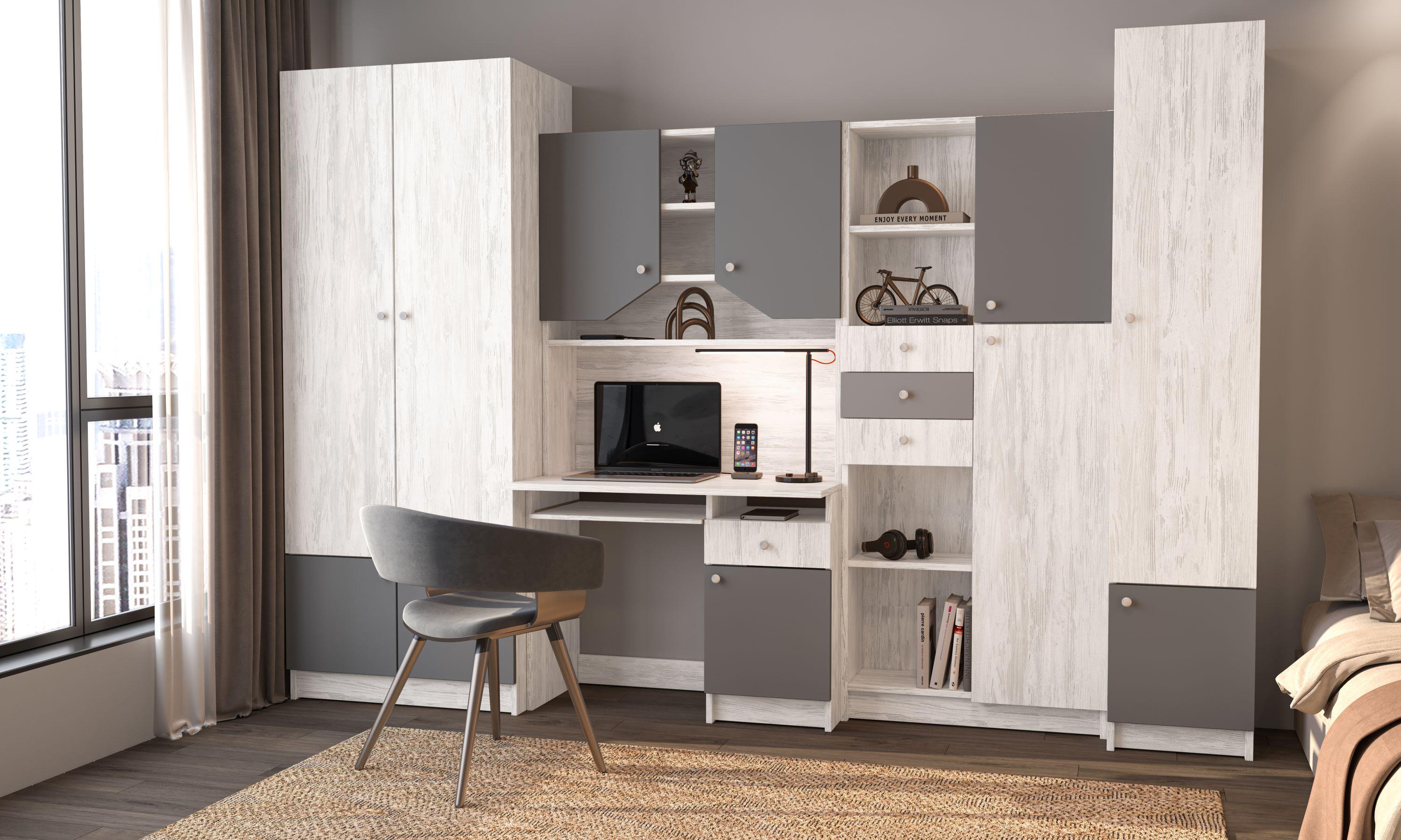 Детская спальня комплект Світ Меблів Юниор из ДСП Артвуд светлый/Графит