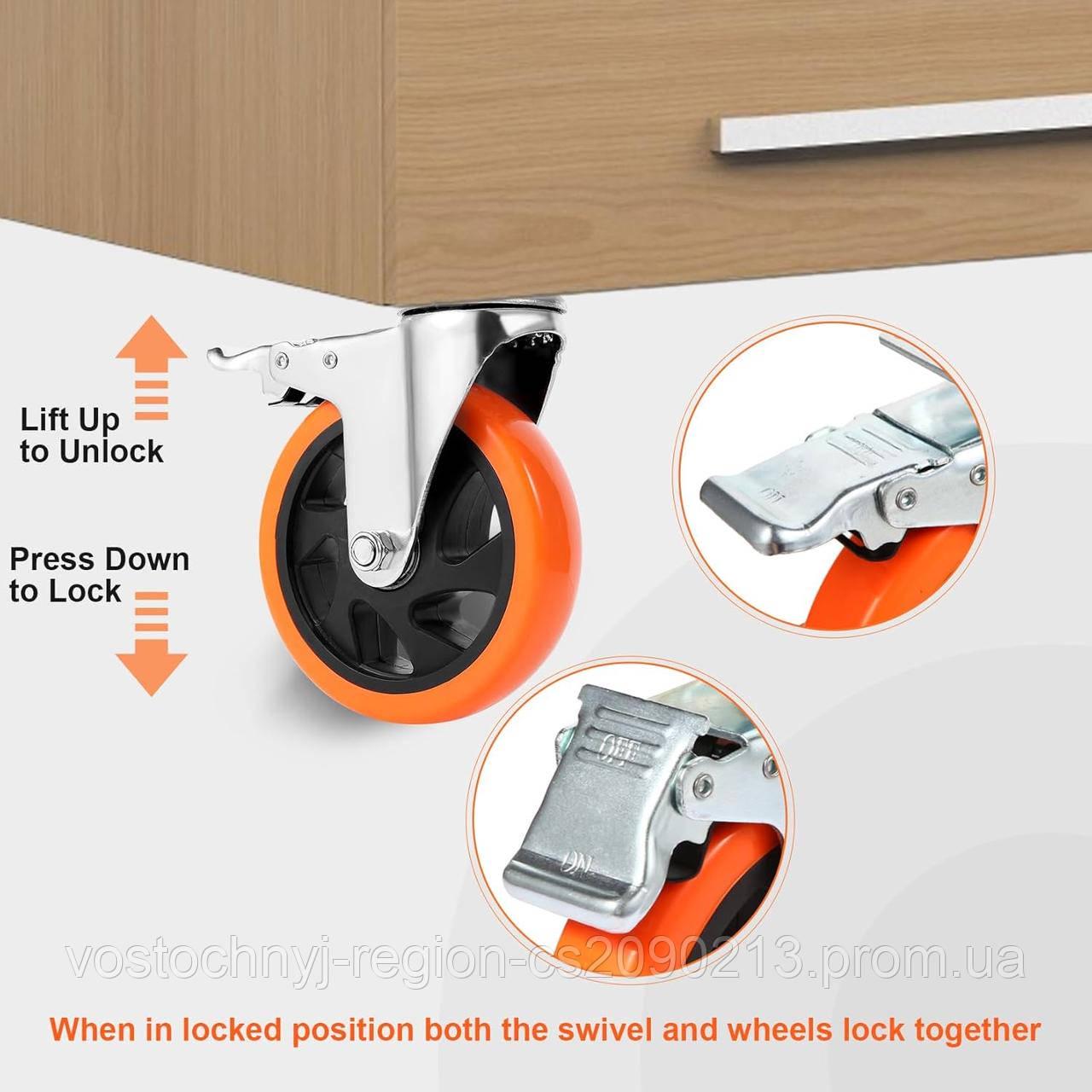 Колесо полиуретановое в поворотном кронштейне с тормозом d 125 мм (2338147190) - фото 7 Колесо полиуретановое в поворотном кронштейне с тормозом d 125 мм (2338147190) - фото 7