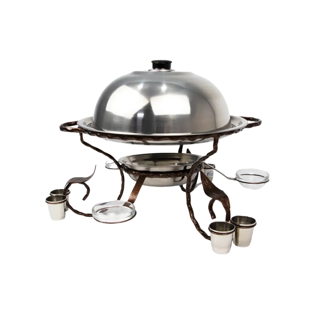 Садж с соусницами и стопками для подачи и подогрева пищи из нержавеющей стали 36 см (2-10-SJ-6567)