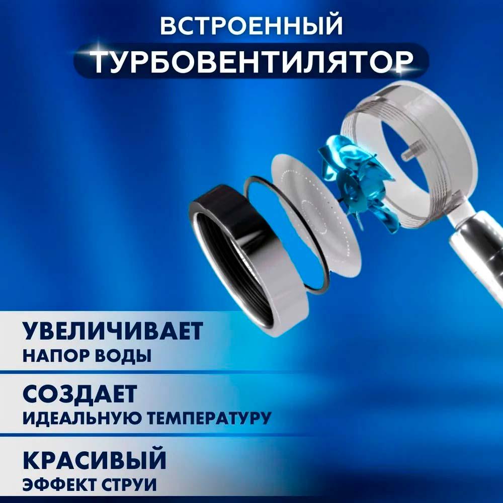 Набір душовий BRS турбо лійка-насадка для душу з вентилятором/шланг для душу з нержавіючої сталі 1,5 м Silver (447445844) - фото 4