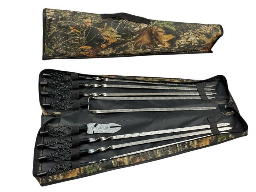 Набор шампуров с двойным шампуром и вилкой-ножом Эксклюзив из нержавеющей стали в чехле-книжке 10 шт. (21-10-NB-2300)