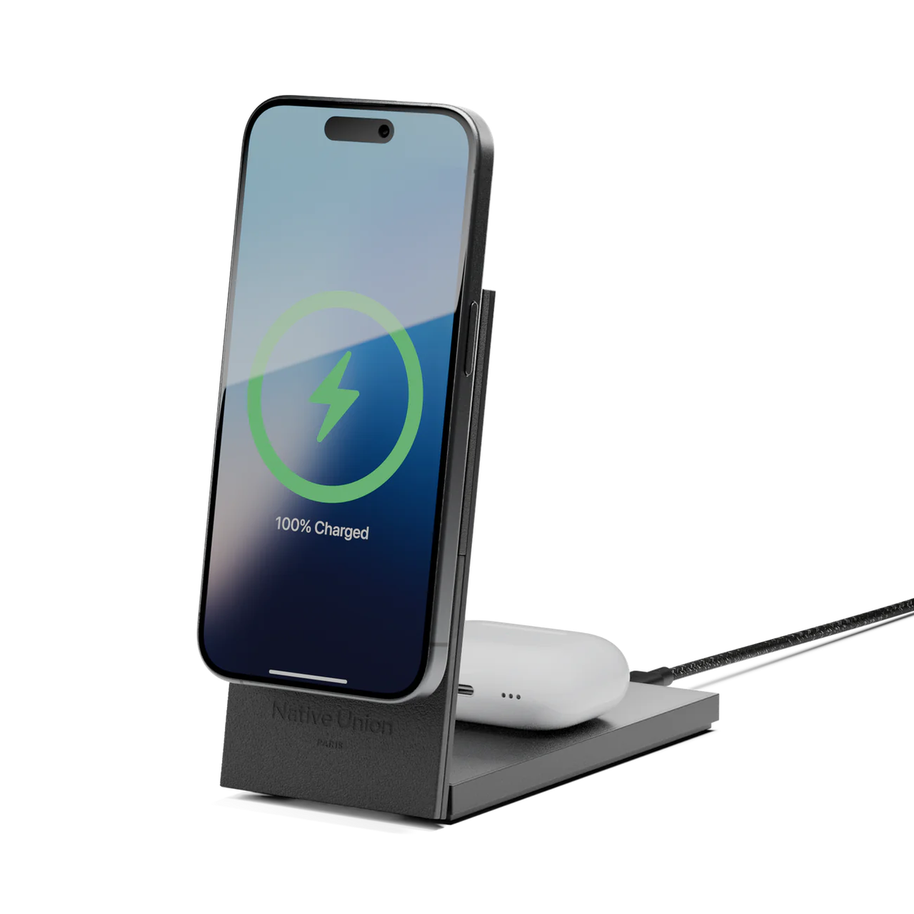 Беспроводное зарядное устройство Native Union Rise 2-in-1 Qi2 Wireless Charger Black (RS-2IN1-BLK)