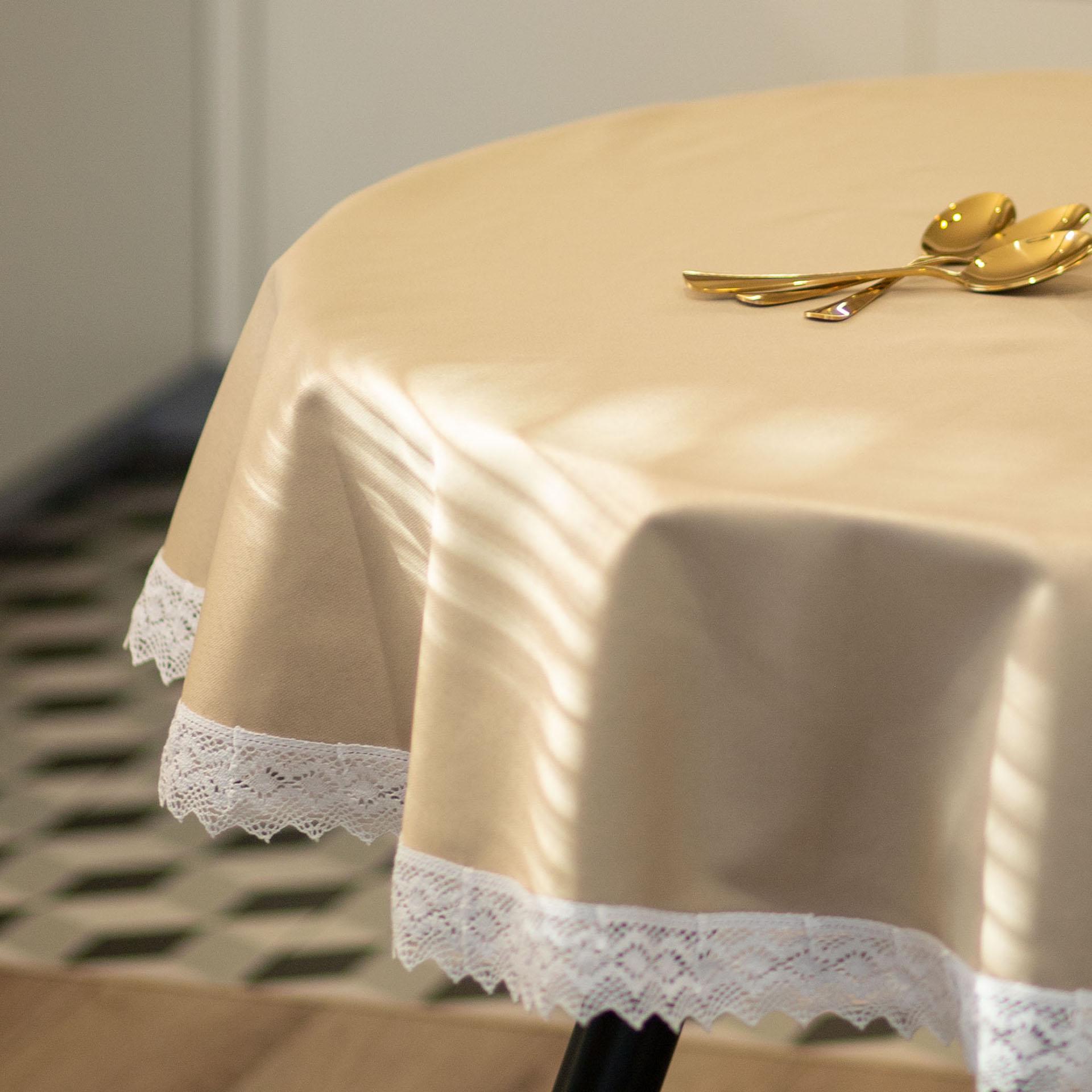 Скатертина бежева на круглий стіл з мереживом 1,4 м Бежевый (56-19/00) - фото 2 Скатертина бежева на круглий стіл з мереживом 1,4 м Бежевый (56-19/00) - фото 2