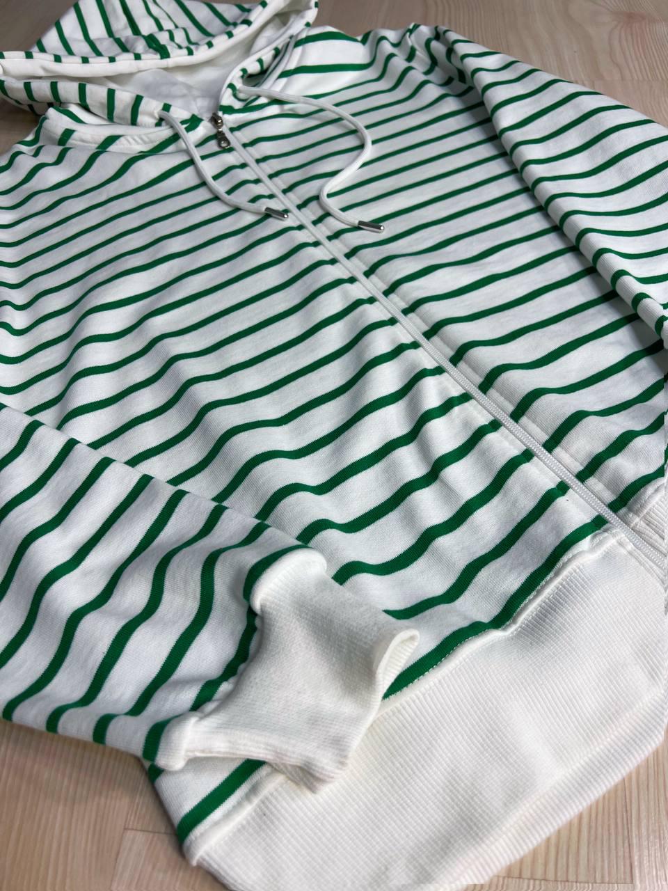 Толстовка жіноча PEPPER MINT 24-01 в смужку на блискавці з капюшоном OS Зелений (1371) - фото 6