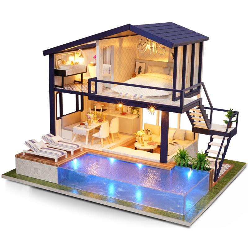 Конструктор румбокс DIY Kit A-066 Cutebee Time Apartment Dollhouse Вилла с бассейном с музыкальным механизмом (1052)