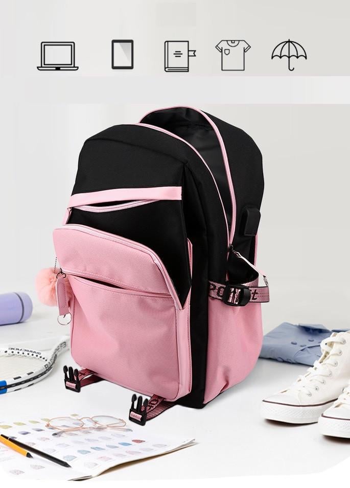 Шкільний підлітковий рюкзак з USB і хутряним помпоном для дівчинки Kitty (1913459260) - фото 8 Шкільний підлітковий рюкзак з USB і хутряним помпоном для дівчинки Kitty (1913459260) - фото 8