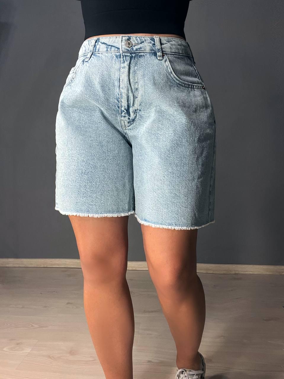 Шорты женские джинсовые ITS Basic 4015 средней длины с бахромой р. 38 81 см 105 см Голубой