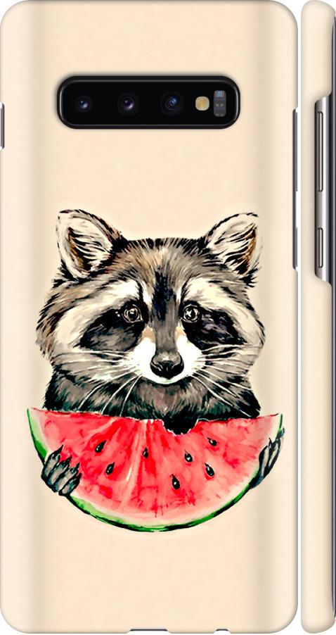 Чехол на Samsung Galaxy S10 Plus Енотик с арбузом (4605m-1649-42517)
