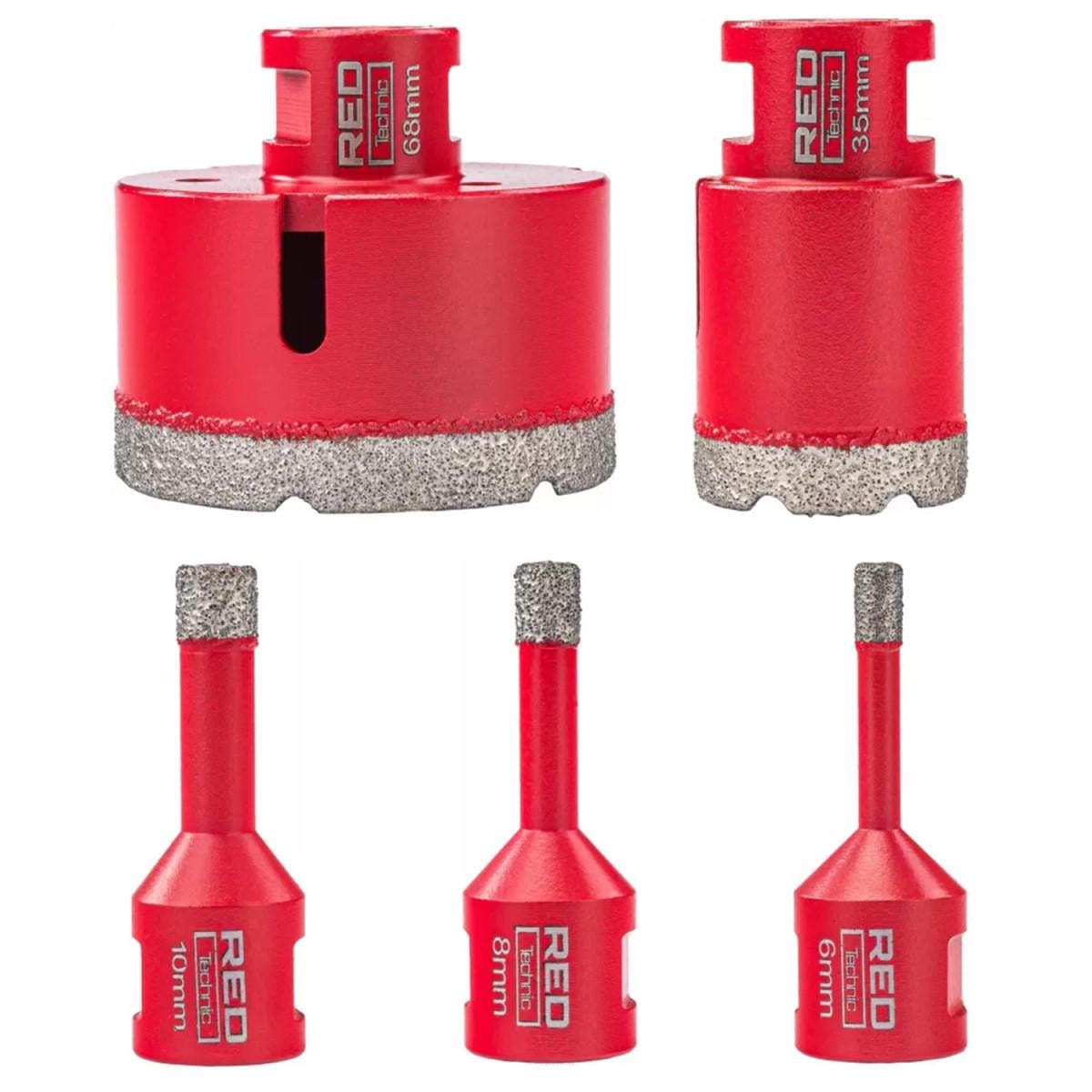 Набір алмазних коронок Red Technic RTZOD0045 2415717419 для плитки/керамограніту/граніту з хвостовиком M14 5 шт. Набір алмазних коронок Red Technic RTZOD0045 2415717419 для плитки/керамограніту/граніту з хвостовиком M14 5 шт.