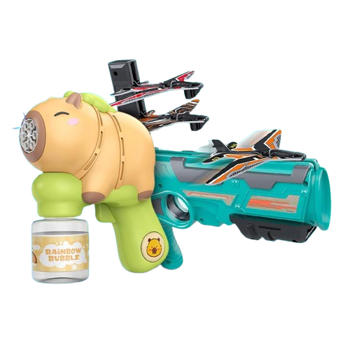 Автомат детский пузырьковый Capybara Bubbles/Катапульта Air Battle с летающими самолетами