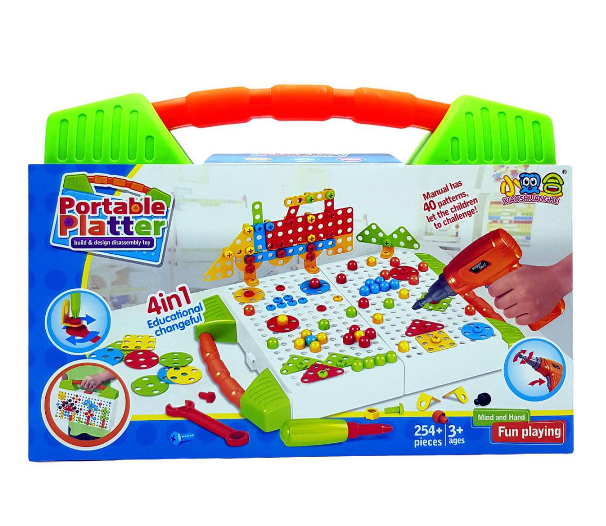 Конструктор-мозаика детский Portable Platter с шуруповертом 254 дет. (2677473406)