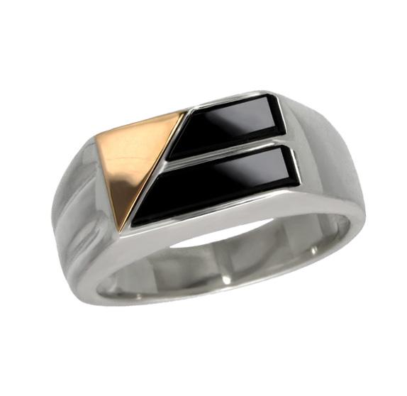 Мужской серебряный перстень с золотой пластиной Леон 20 (082п-9)
