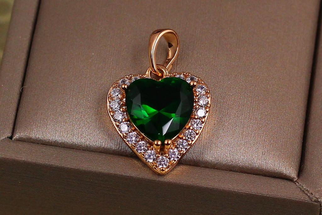 Кулон Xuping Jewelry Сердце зеленое в ободке из фианитов 1,7 см Золотистый (2227461254)