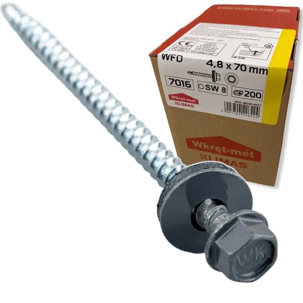 Саморіз по дереву Klimas Wkret-Met 4,8x70 мм RAL 7016 200 шт. уп. (29471800) - фото 2