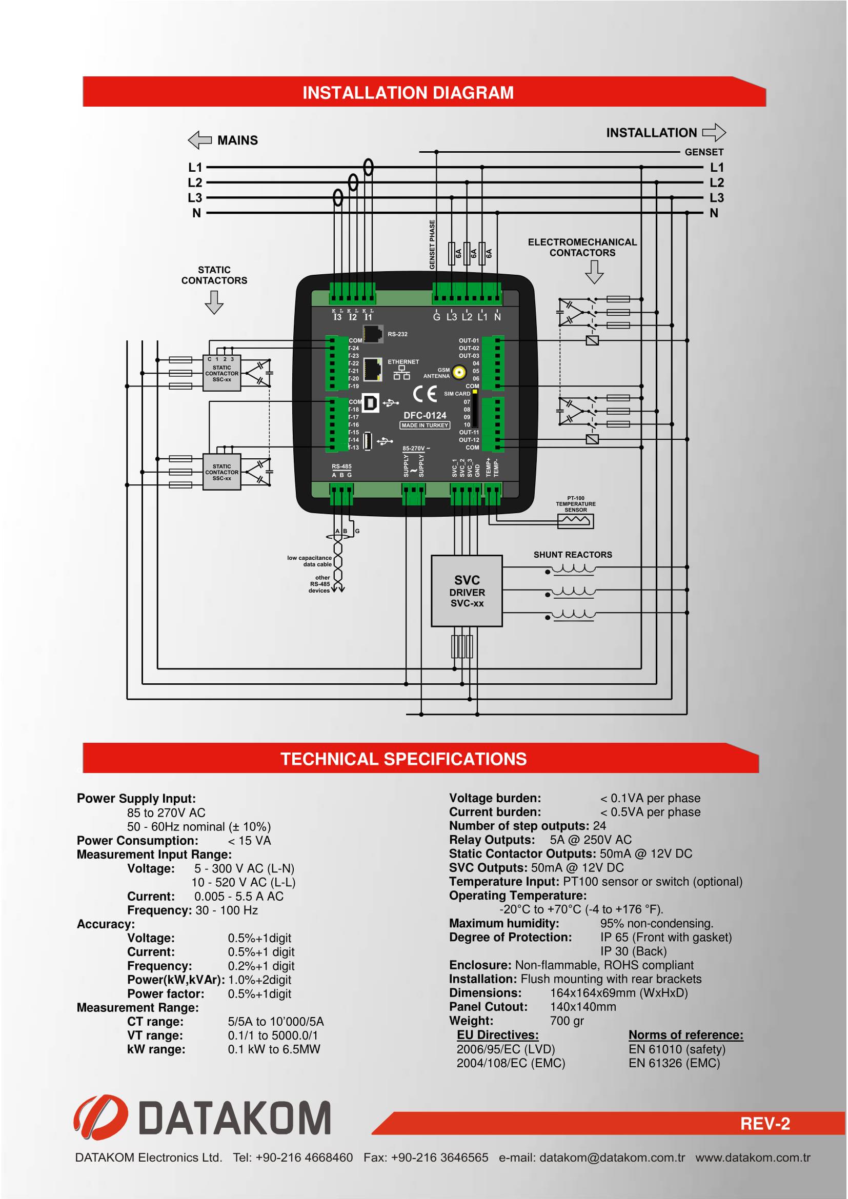 Контролер компенсації реактивної потужності Datakom DFC-0124 128x64 ч/б дисплей 144x144 мм 24 кроків + RS485 + SVC - фото 7