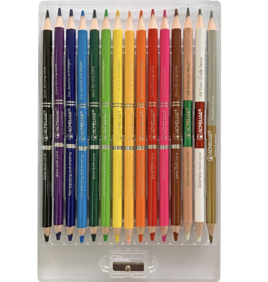 Олівці кольорові двосторонні Acmeliae 14 кольорів/поліруючий олівець/олівець-блендер з точилкою - фото 2 Олівці кольорові двосторонні Acmeliae 14 кольорів/поліруючий олівець/олівець-блендер з точилкою - фото 2
