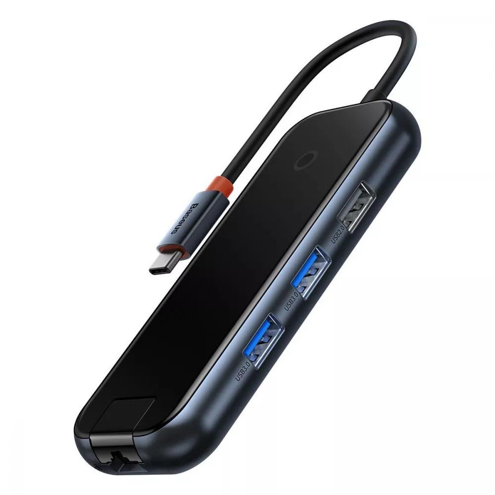 Хаб BASEUS AcmeJoy Type-C 5в1 WKJZ010113 2xUSB 3.0 USB 2.0 Type-C PD/Data RJ45 Серый (618457)