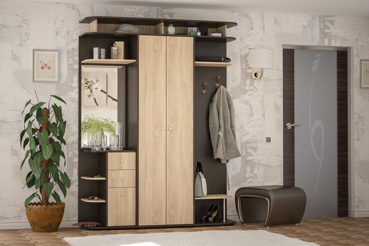 Передпокій із дзеркалом Мебель-Сервіс Блюз 169,5х46х220 см Венге темний/Дуб самоа (26856970) - фото 2 Передпокій із дзеркалом Мебель-Сервіс Блюз 169,5х46х220 см Венге темний/Дуб самоа (26856970) - фото 2