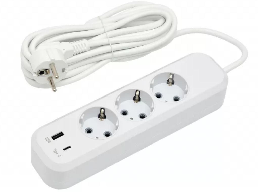 Удлинитель Luxel с заземлением/USB/Type-C 3 розетки 5 м (7165)