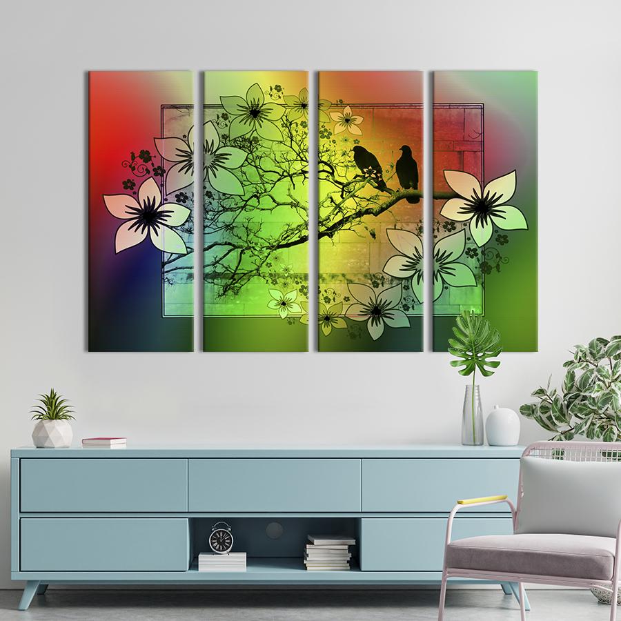Картина на холсте Птицы на абстрактной цветущей ветке 209x133 см (798-41)