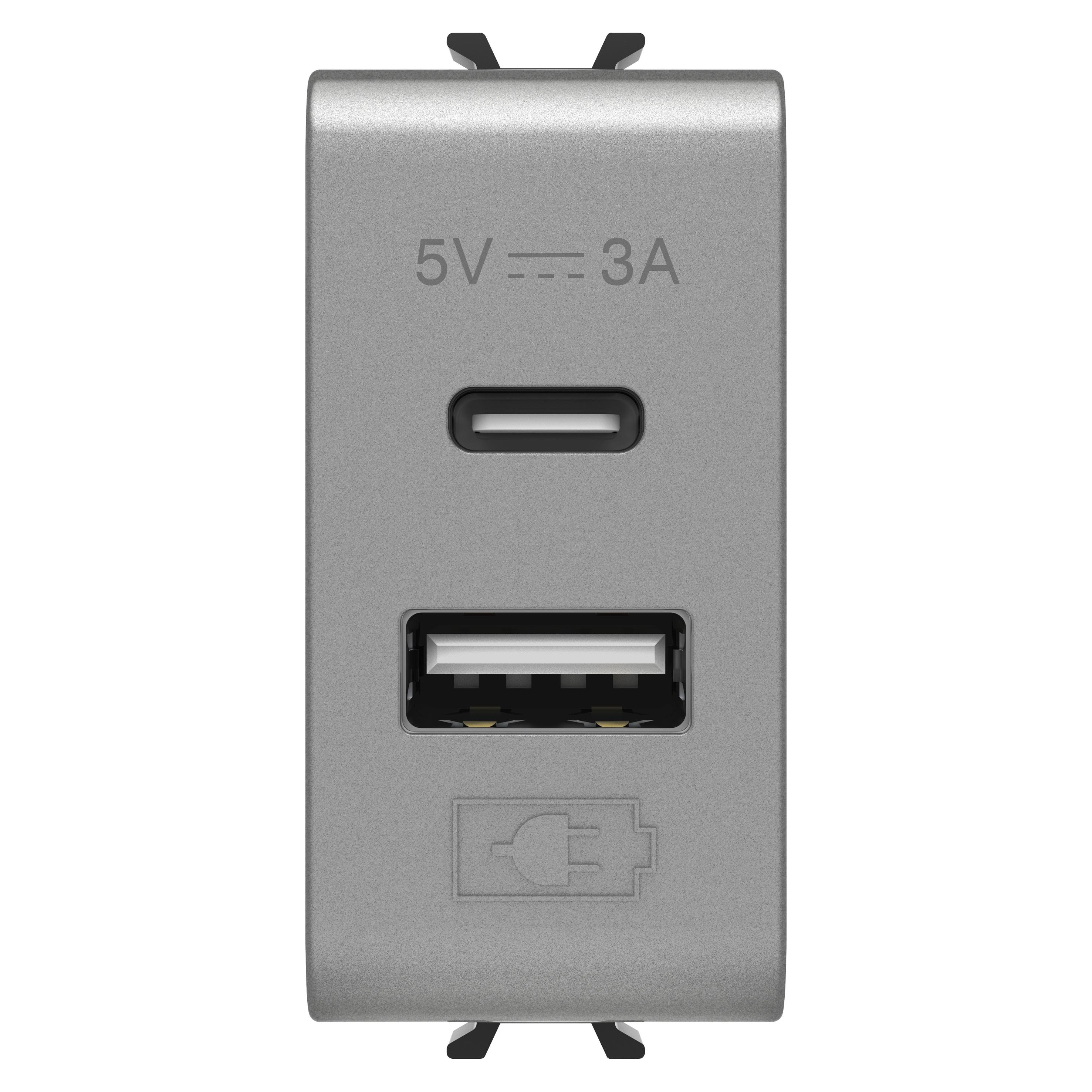 Розетка USB двойная Gewiss Chorusmart 3A 5В тип A+C 1 модуль Технополимер Титан (GW14449)