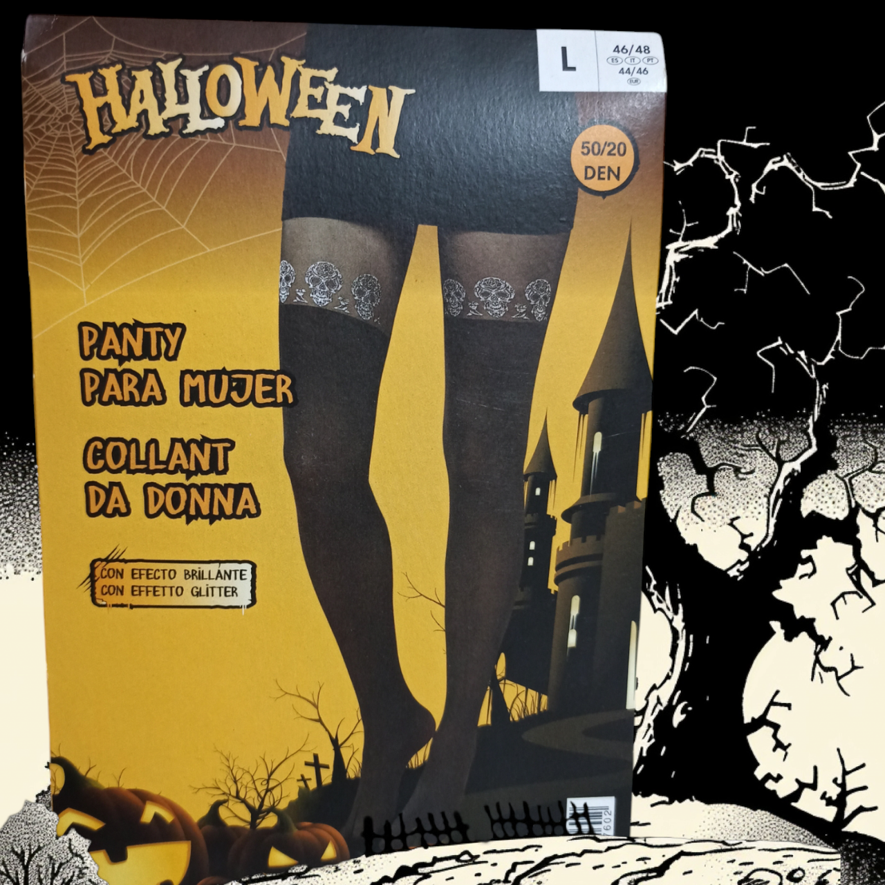 Колготки с черепами с блестками на Хэллоуин 50\20den L р. 46-48 Черный (L0160) - фото 2 Колготки с черепами с блестками на Хэллоуин 50\20den L р. 46-48 Черный (L0160) - фото 2