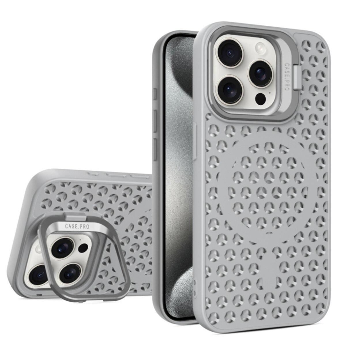 Защитный чехол-накладка Cosmic Grater Stand для Apple iPhone 15 Pro Max Grey (GRASTiP15PMGrey) - фото 1