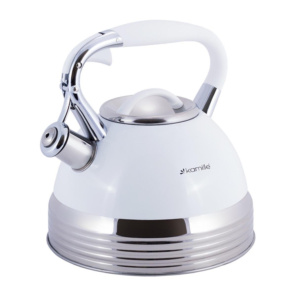 Чайник со свистком с глянцевым покрытием Kamille KM-0696AN из нержавеющей стали 2,7 л Белый (150-84-0696AN)