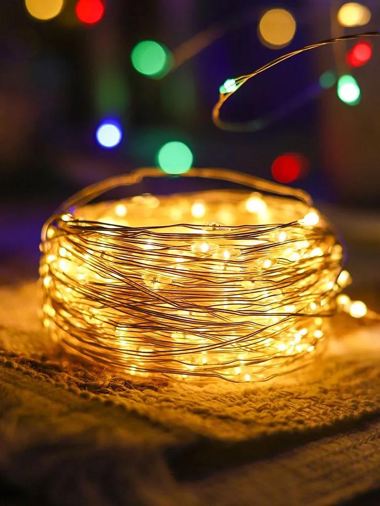 Гирлянда-нить BRS Роса 100LED на батарейках АА 10 м Gold (22870959)