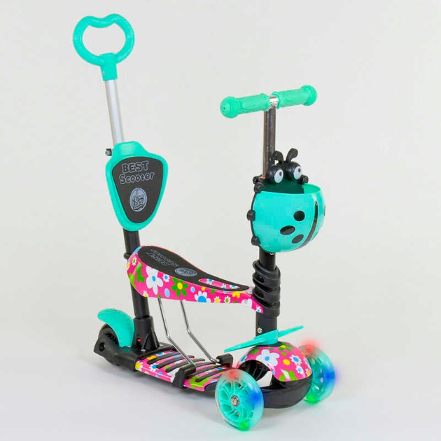 Самокат трехколесный Best Scooter 43702 5в1 Абстракция PU колеса с подсветкой Бирюзовый (25286453)