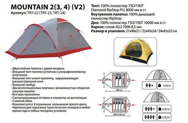 Палатка Tramp Mountain 3 V2 трехместная туристическая 380х220x130 см (TRT-023) - фото 12