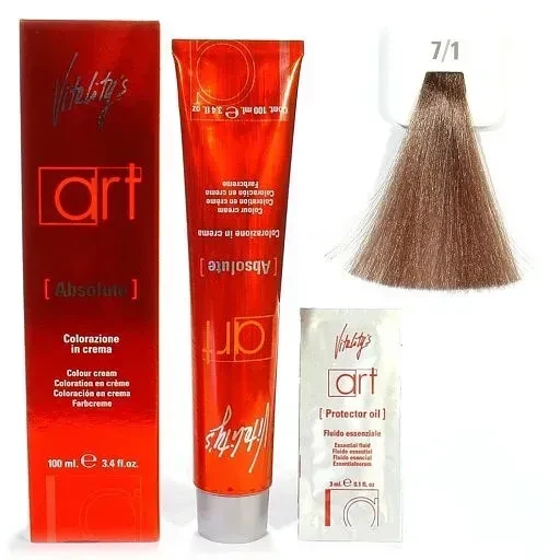 Крем-краска для волос с масляным коктейлем Vitality’s Art Absolute Hair Color Cream 7/1 Пепельный блондин 100 мл