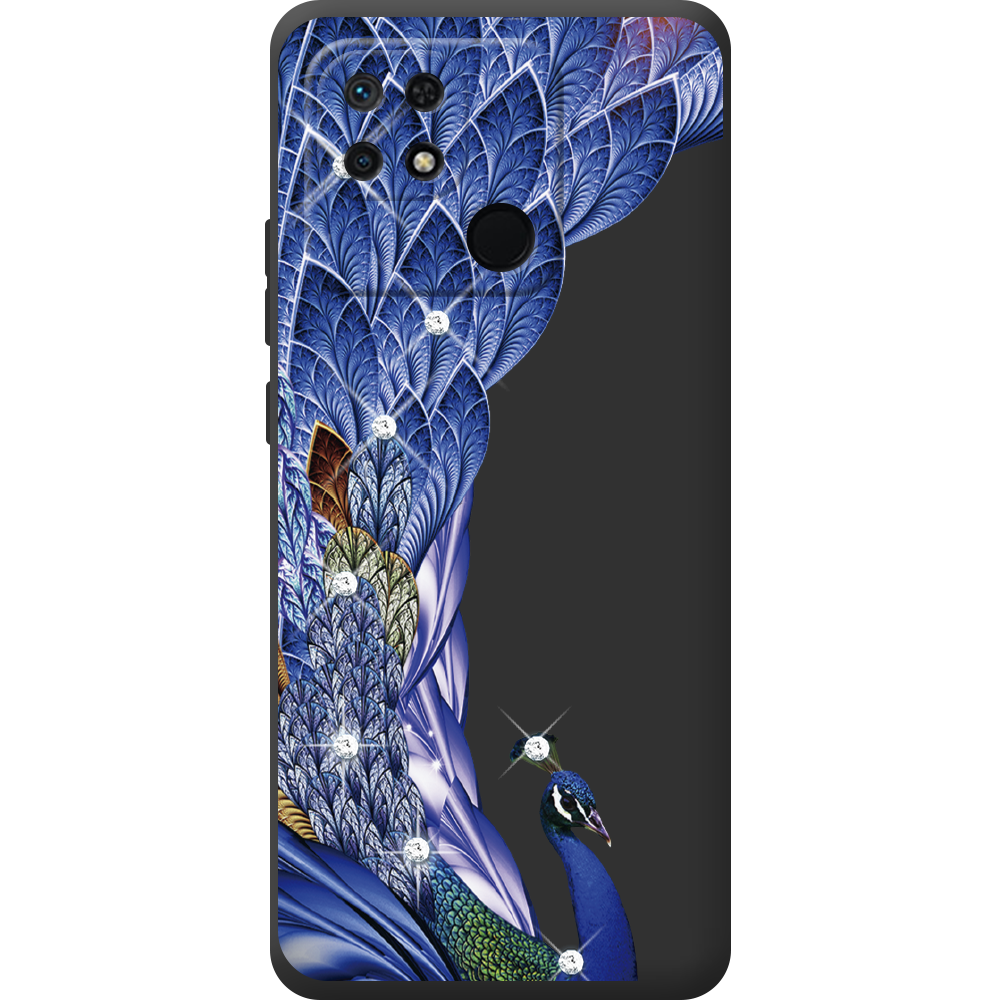 Чехол BoxFace Xiaomi Redmi 10C Павлин со стразами Черный силикон (44304-rs7-44307)