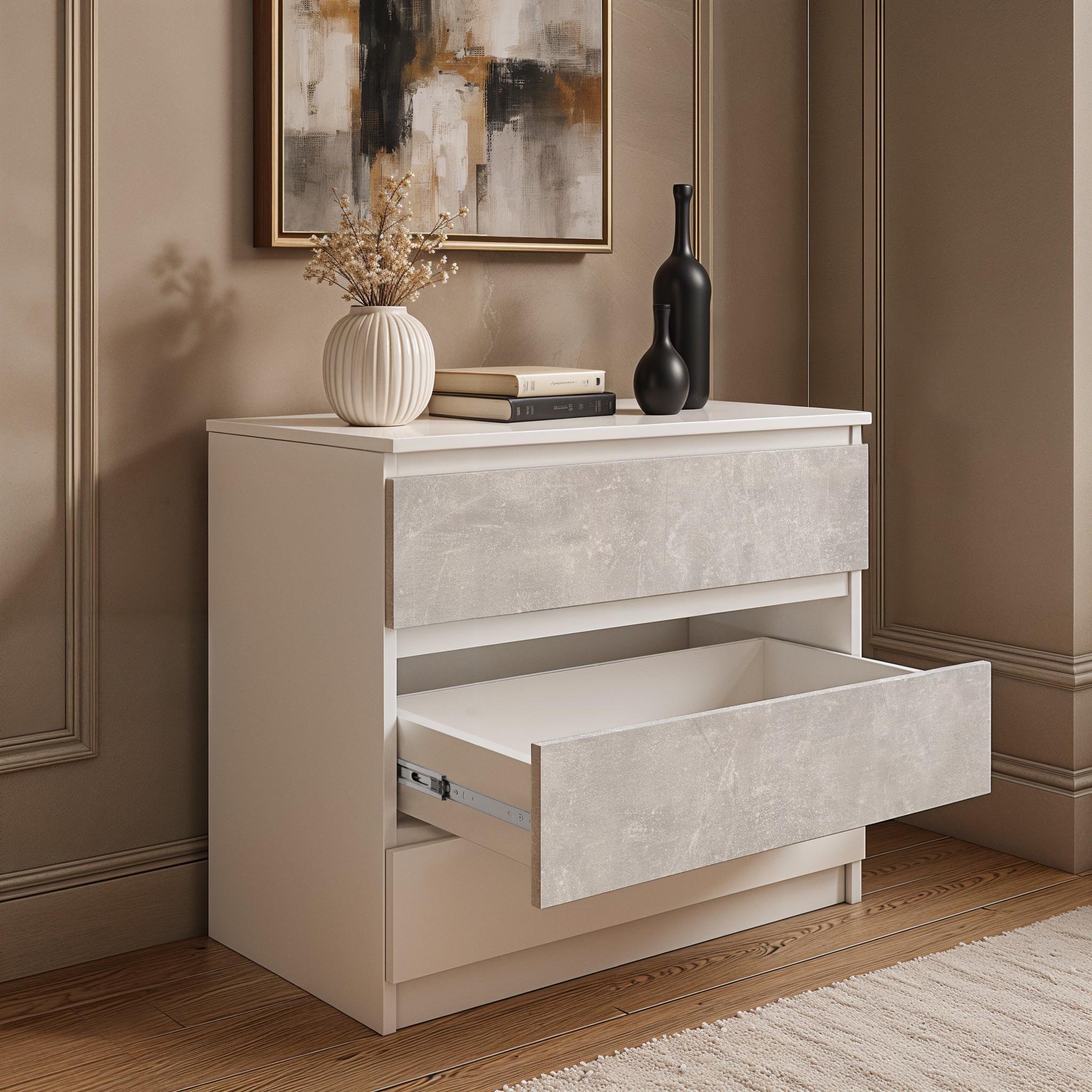 Комод на 3 шухляди без ручок FT-214 800х400х755 мм Білий/Бетон - фото 3