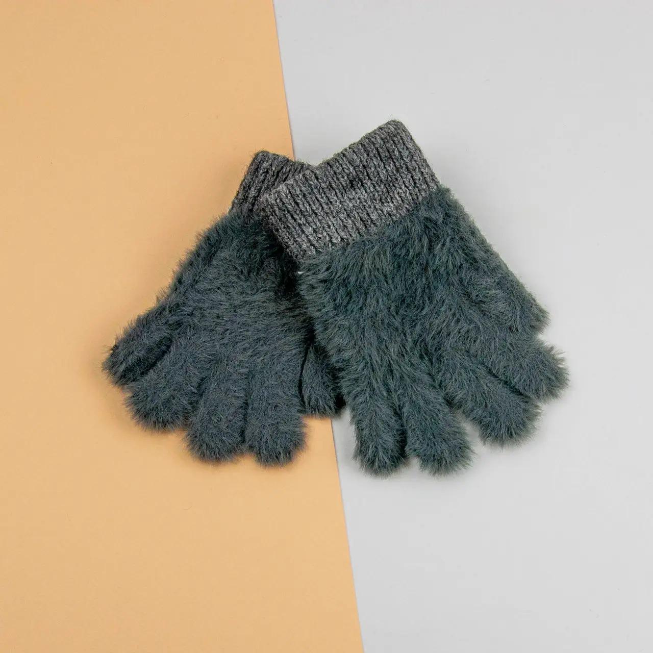 Детские перчатки одинарные ангоровые 6-9 лет размер 4 Черный (24-8-014)