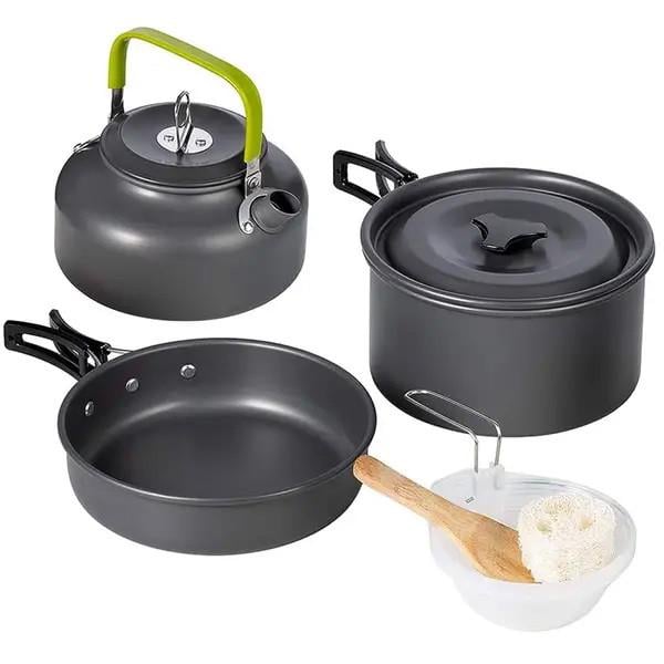 Туристический набор посуды Cooking Set DS-308 алюминиевый чайник/кастрюля/сковорода (2806) - фото 3