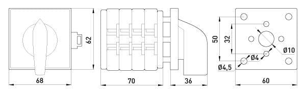 Переключатель пакетный E.NEXT LK40/4.322-SP/45 0-1-2 4P 40A 400V на DIN рейку (8627-200) - фото 4