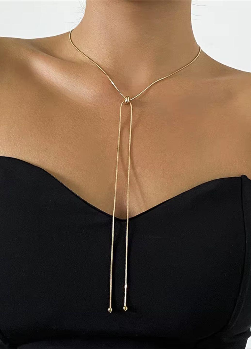 Ланцюжок-краватка жіноча з намистинками регулюється Fashion Jewelry Золотистий (15860) - фото 9 Ланцюжок-краватка жіноча з намистинками регулюється Fashion Jewelry Золотистий (15860) - фото 9