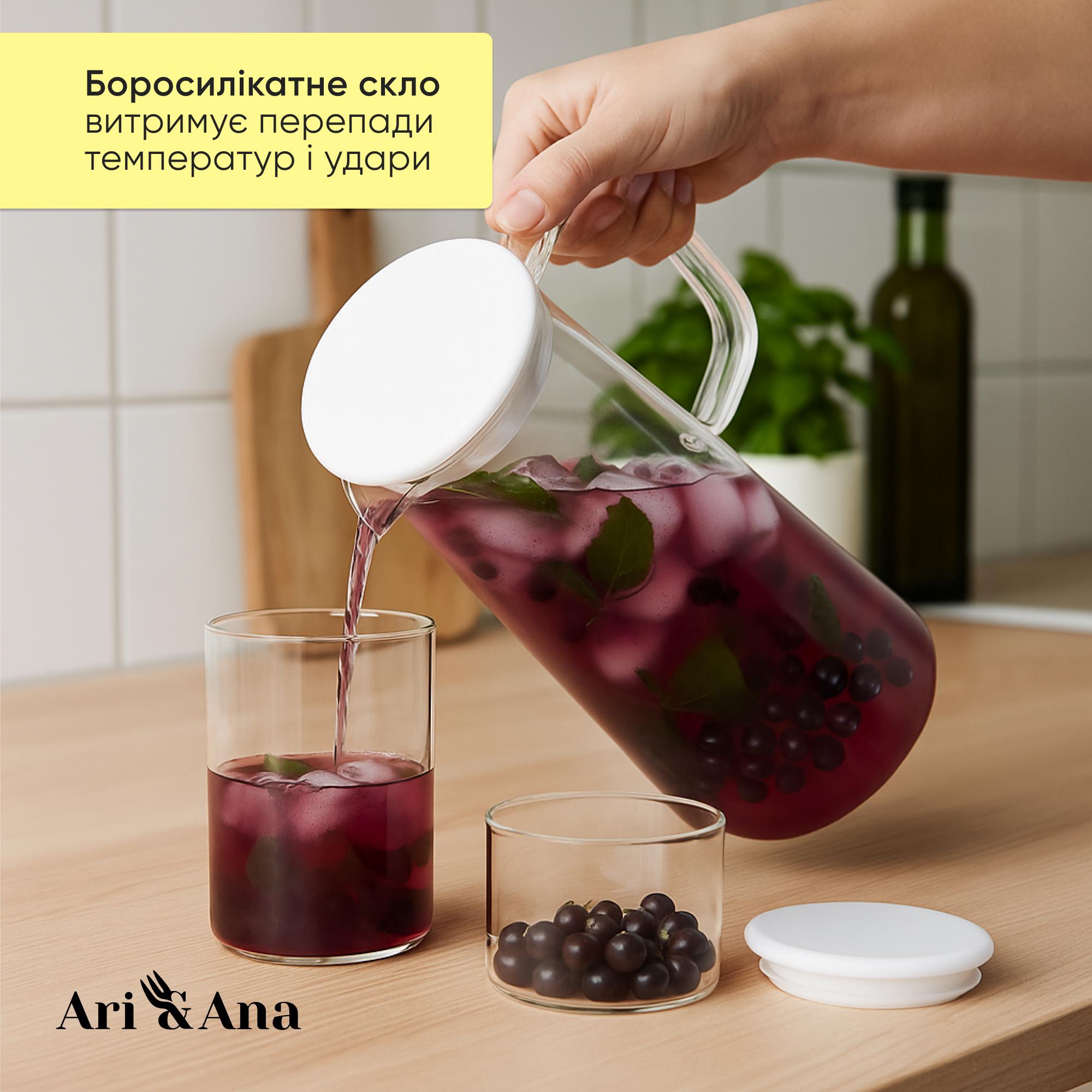 Кувшин стеклянный с пластиковой крышкой с ручкой 1,35 л Прозрачный (30370834) - фото 5