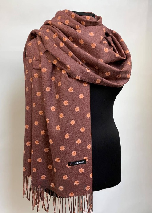 Шарф кашемировый Ромашка двухсторонний Коричневый (ШарфКаш13)
