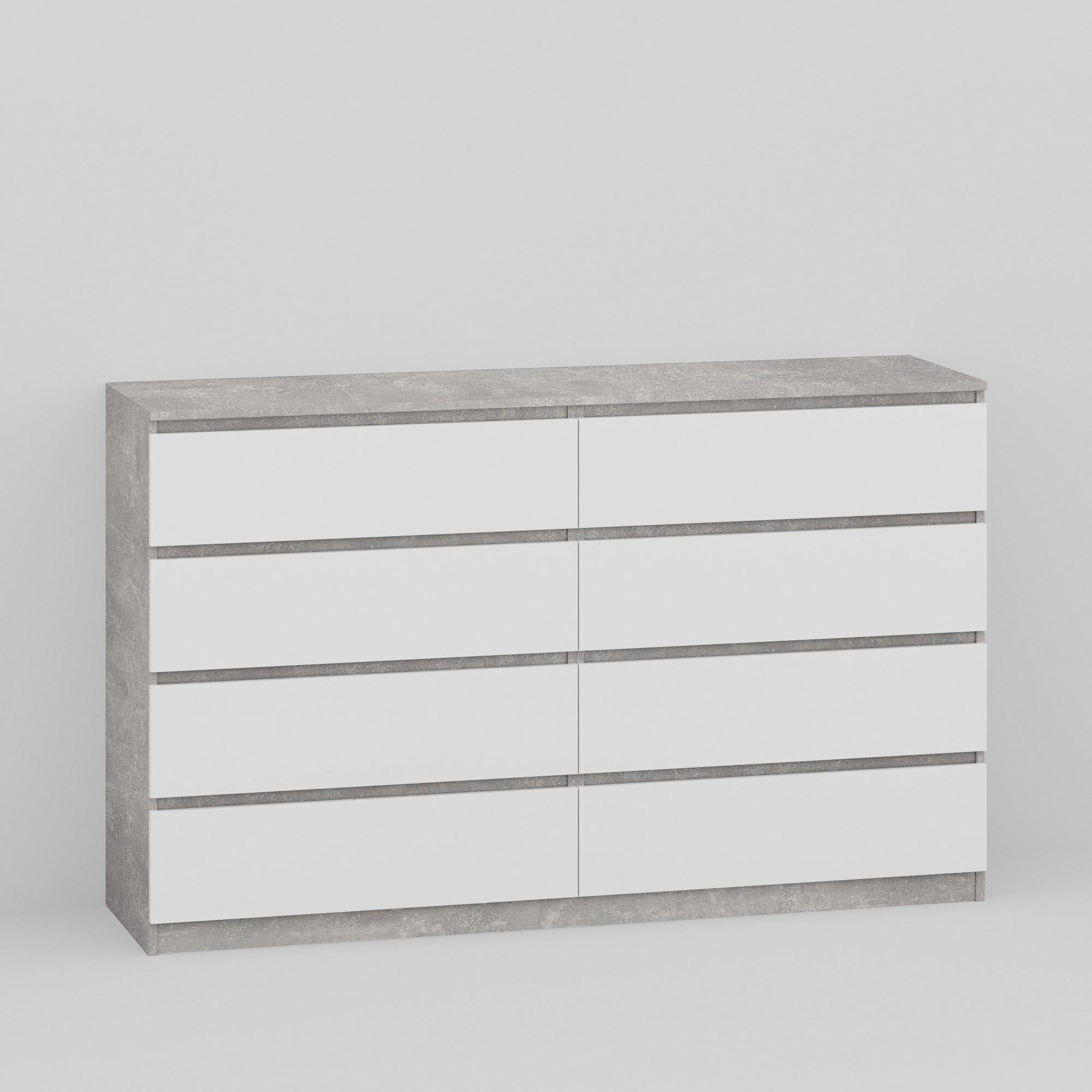 Комод на 8 ящиков без ручек Line KF8 1400x450x1035 мм Бетон/Белый - фото 2