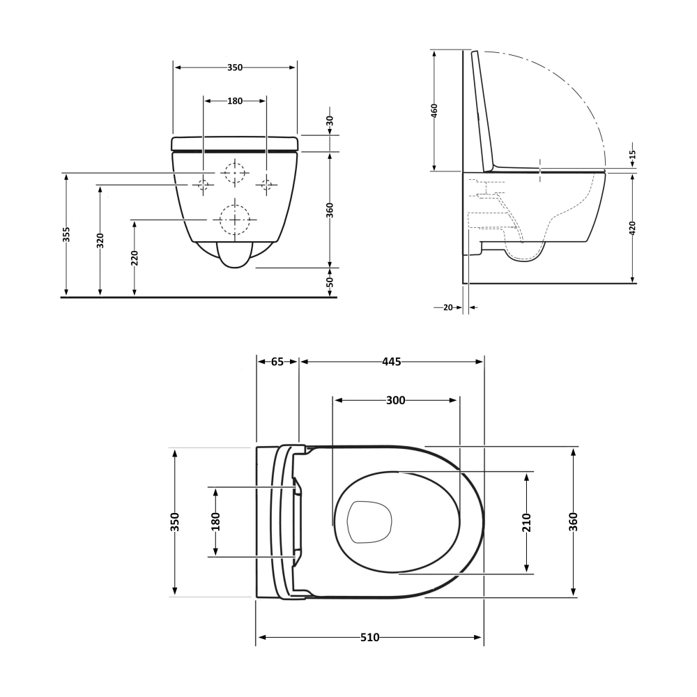 Унітаз підвісний 51 см безободковий округлий з сидінням Soft-close та системою змиву Tornado Qtap Scorpio Ultra Quite Чорний матовий (QT14332380AMB) - фото 2