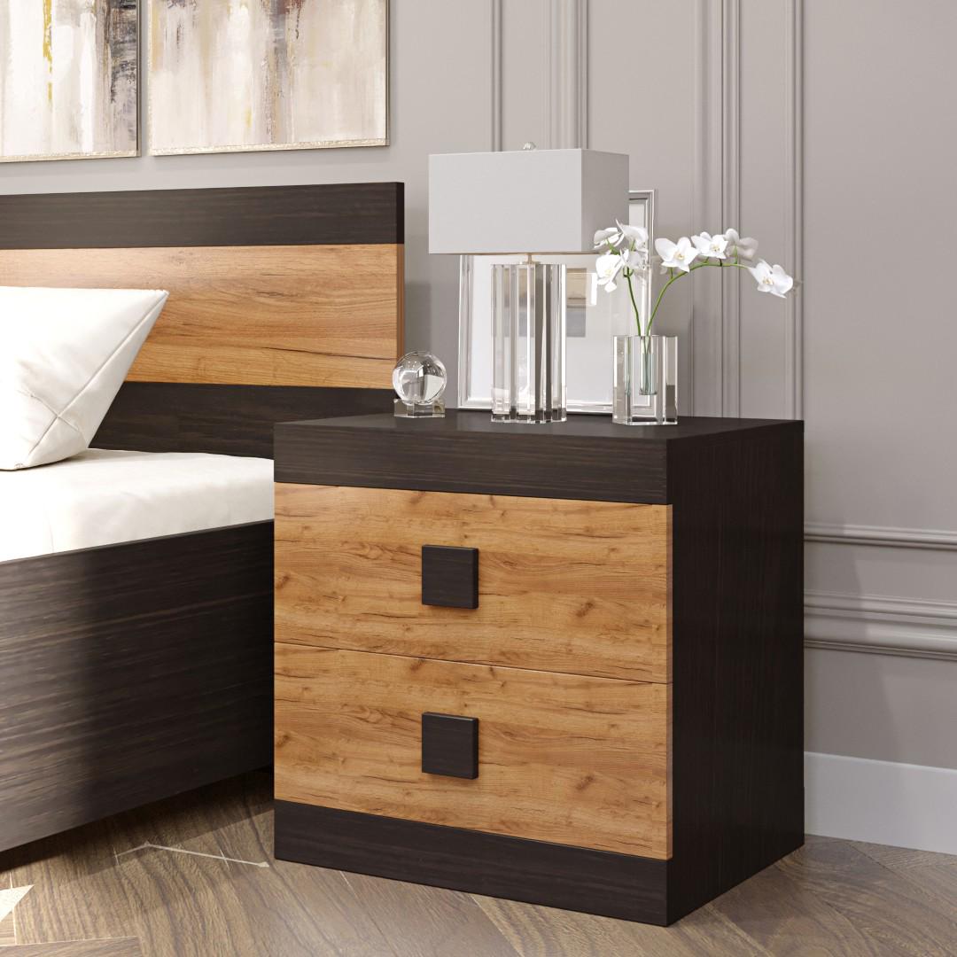 Тумба прикроватная Everest Соната 500х376х500 мм Венге темный/Дуб крафт золотой (11298) - фото 2 Тумба прикроватная Everest Соната 500х376х500 мм Венге темный/Дуб крафт золотой (11298) - фото 2