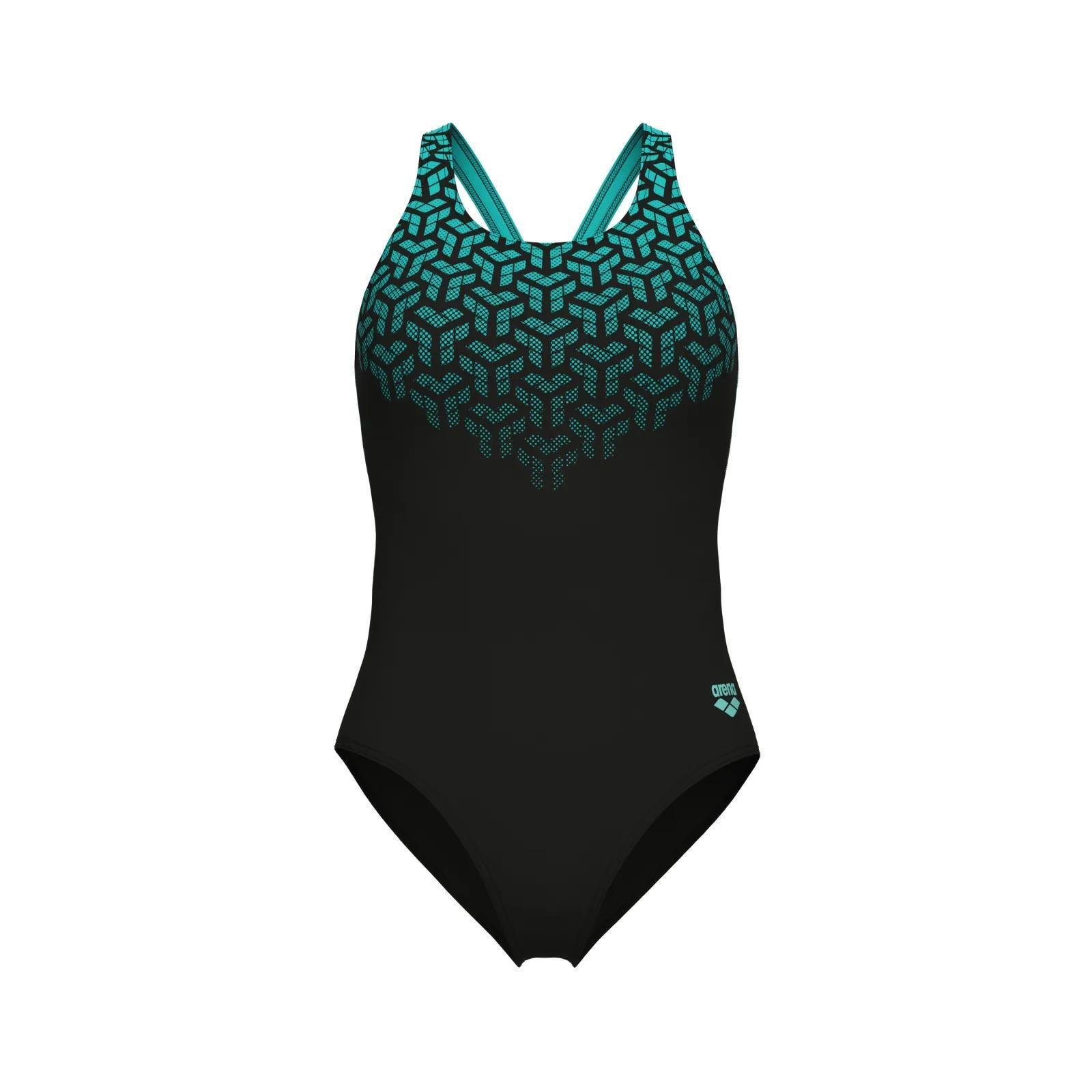 Купальник закрытый для женщин Arena KIKKO V SWIMSUIT V BACK GRAPHI р. 38 Черный/Зеленый (006650-508 38)