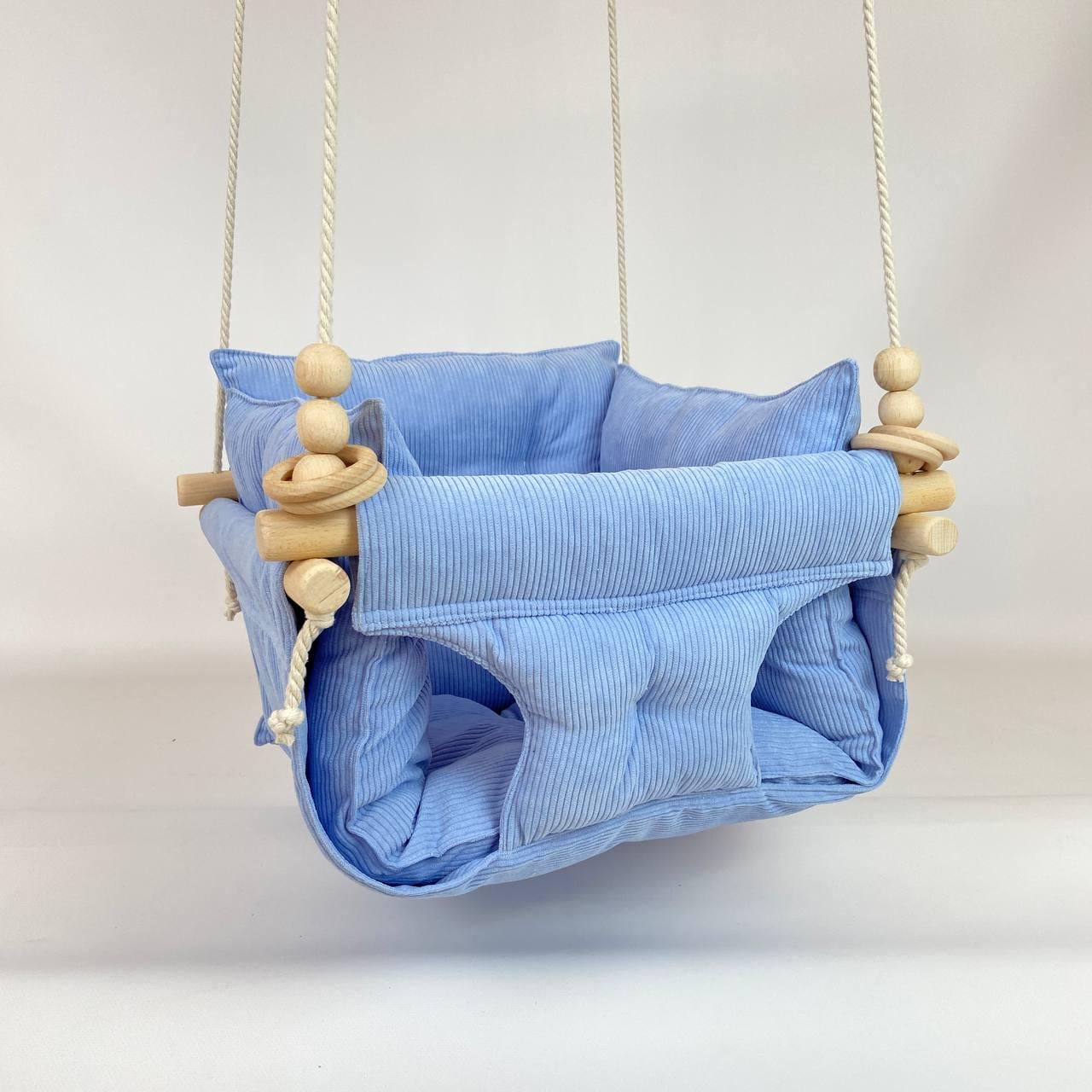 Подвесные детские качели Премиум+ вельвет Голубой (gs-8848)